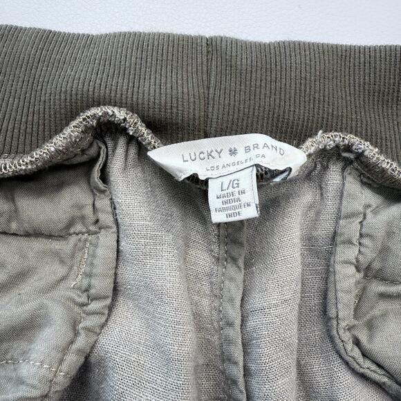 Lucky Brand Camo Linen Blend Jogger Pants Womens Size L Green Drawstring Pockets - Picture 4 of 6